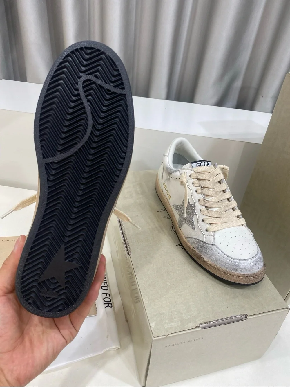 Golden Goose White Cream Sneakers with Silver Glitter Star